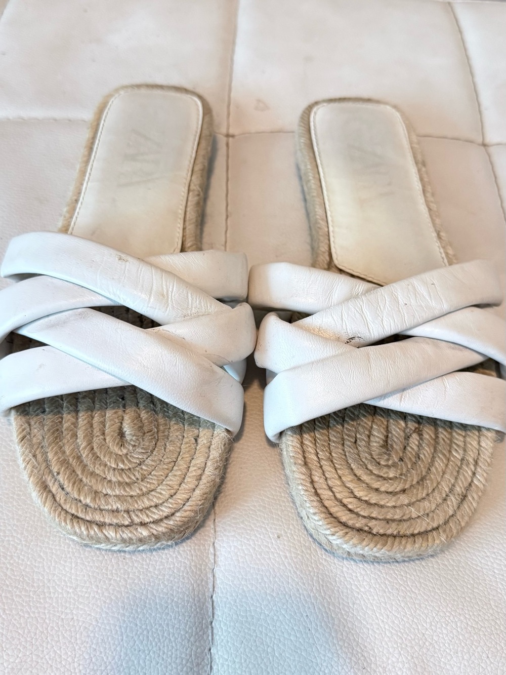 Zara White Braided Strap Espadrille Slide Sandals